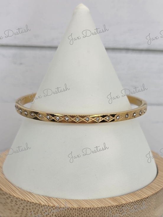 Fashion Jewelry Jewelry - Stainless Steel Gold Tone Crystal-Accented Bangle Bracelet BR110